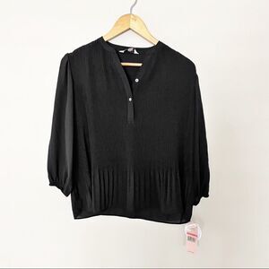 New Nanette Lepore Black Chiffon Blouse Pleated sz XS